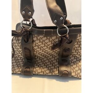 New York & Company Signature Logo Canvas Medium Shoulder Bag Brown Faux Leather